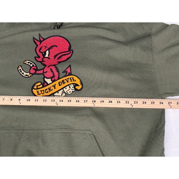 Grunt Style Men’s XXL Green Lucky Devil Hoodie Sweatshirt USMC Military Tattoo - Picture 13 of 15